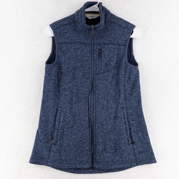 ORVIS Marled Fleece Full Zip Vest XS Mock Neck Princess Seamed Sweater Blue - Picture 1 of 10